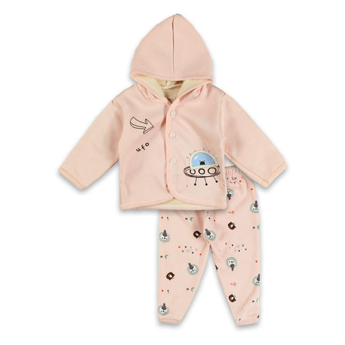GLOBAL STOCK Pink Space Ship Unisex Cotton Fleece 2 Piece Set