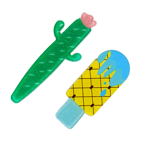 Girls Cactus and ice cream Hair Clip