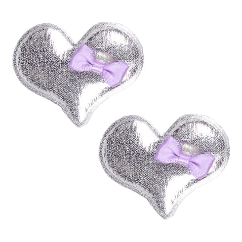 Girls Silver Bow Heart Hair Clip