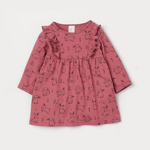 H And M All Over Rabbit Pink Girls Cotton Dress