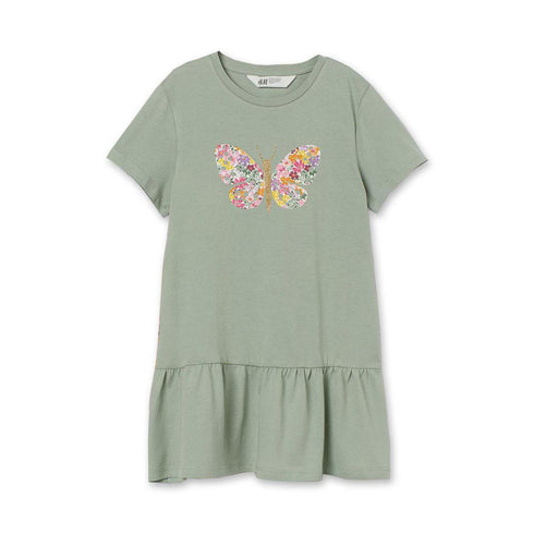 H And M Butterfly Green Yellow Legging Girls Cotton Dress_2 Piece Set