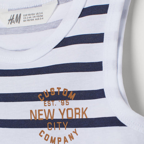 H And M Custom New York Blue And White Striped Boys Cotton Tank Top
