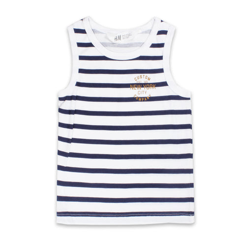 H And M Custom New York Blue And White Striped Boys Cotton Tank Top