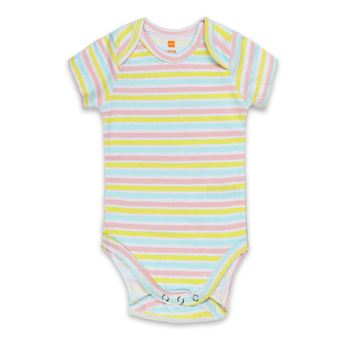 HEMA Pink And Yellow Multi Striped Cotton Romper 3 Piece Bundle