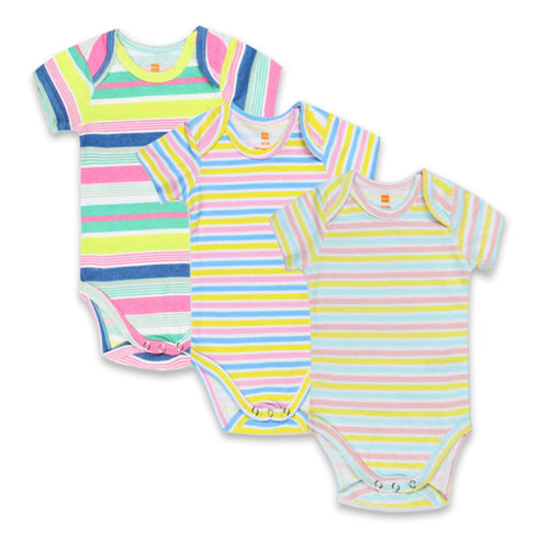 HEMA Pink And Yellow Multi Striped Cotton Romper 3 Piece Bundle