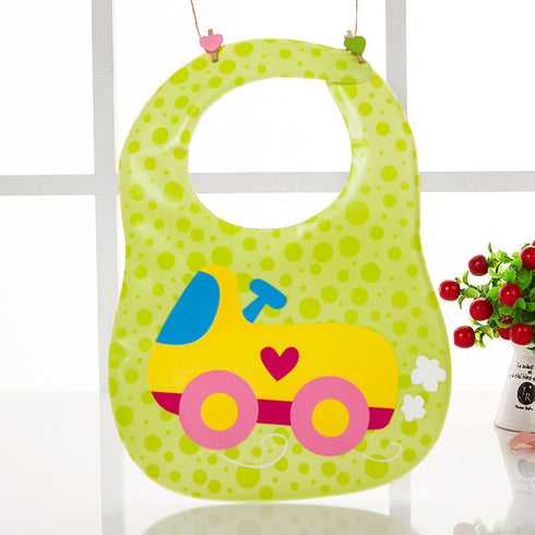 Car Green Polka Print Print Plastic Bib