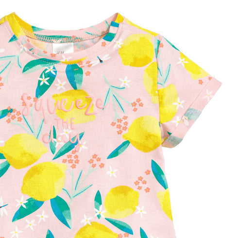 HnM All Over Lemon Print Pink Girls Premium Cotton T shirt