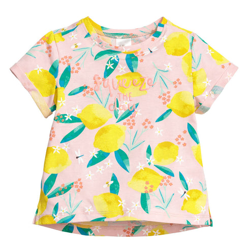 HnM All Over Lemon Print Pink Girls Premium Cotton T shirt