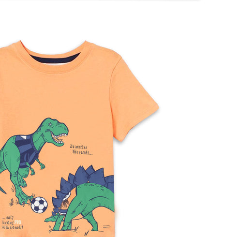 HnM Dino Print Orange Boys Premium Cotton T shirt