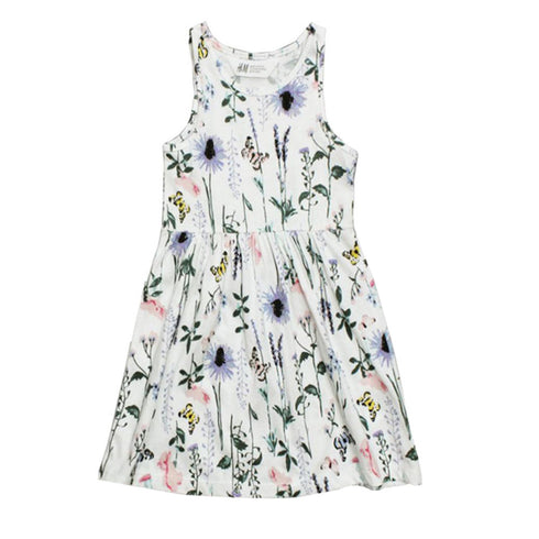 HnM Flower Print White Girls Cotton 2 Piece Set