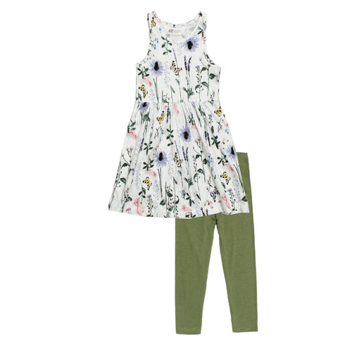 HnM Flower Print White Girls Cotton 2 Piece Set