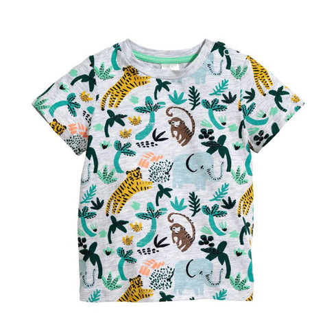 HnM Jungle Print Grey Boys Premium Cotton T shirt 2 Piece Set