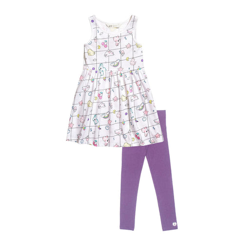 HnM Rabbit Print White Girls Cotton 2 Piece Set