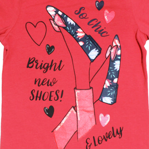 IDEXE Shoes Print Glitter Pink Girls Premium Cotton Tshirt