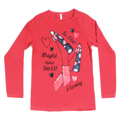 IDEXE Shoes Print Glitter Pink Girls Premium Cotton Tshirt