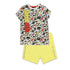 JUSTICE LEAGUE All over Cartoon Print White Boys Cotton T shirt Yellow Short2 Piece Set