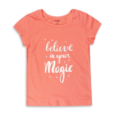 KIABI Believe In Your Magic Pink Girls Premium Cotton T shirt