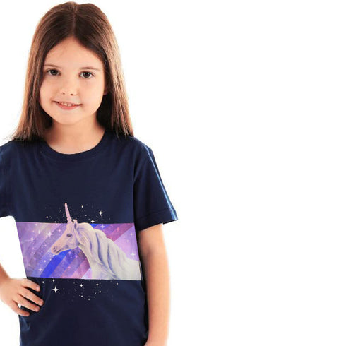KIDS Unicorn Blue Girls Cotton T shirt