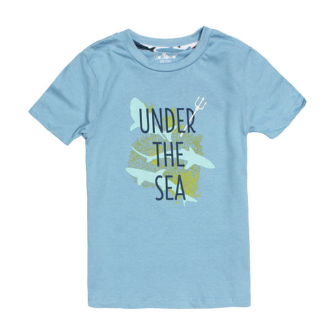 KUNIBOO Fish Print Blue Boys Premium Cotton Tshirt