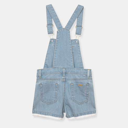 (Minor B) LANIDOR Bottom Lace Light Blue Girls Short Denim Dungaree
