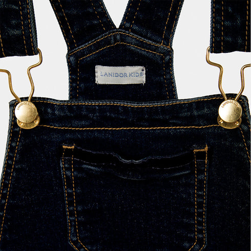 LANIDOR Golden Button Blue Girls Denim Full Dungaree
