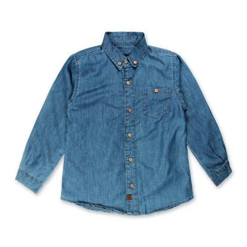 LANIDOR Pocket Blue Boys Denim Shirt