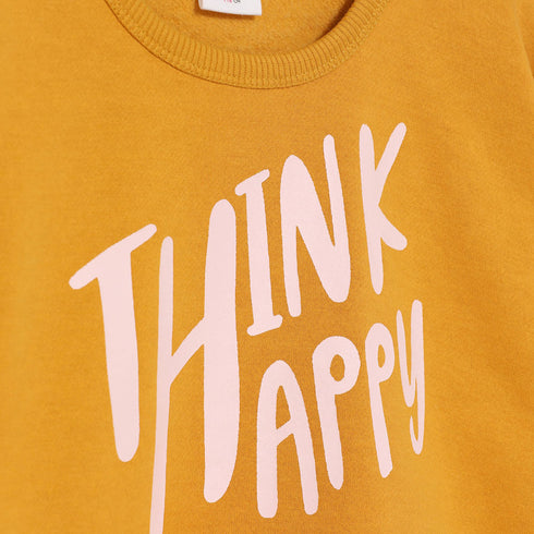 LEFTIES Think Happy Yellow Girls Cotton Terry Sweat Shirt