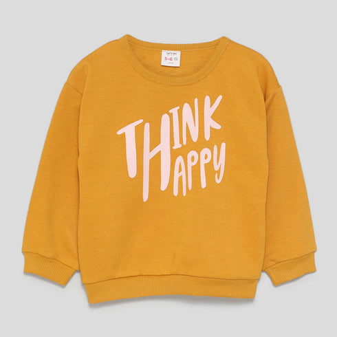 LEFTIES Think Happy Yellow Girls Cotton Terry Sweat Shirt