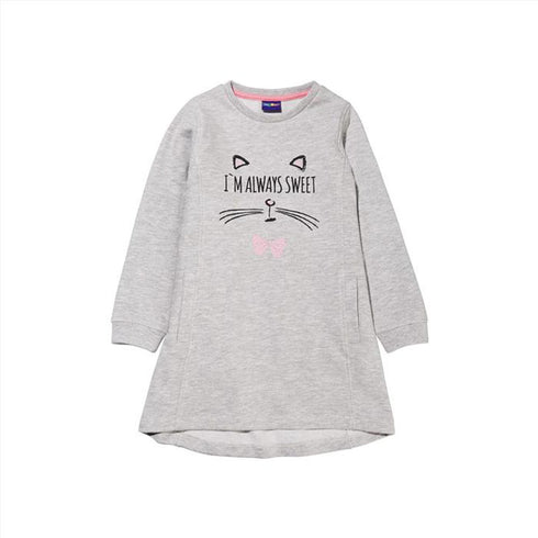 LUPILU Cat Face Grey Girls Cotton Terry Long Sweat Shirt