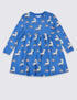 M And S All Over Unicorn Blue Girls Cotton Dress