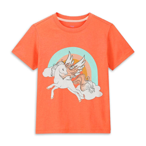 MANGO Glitter Unicorn Pink Girls Premium Cotton T shirt