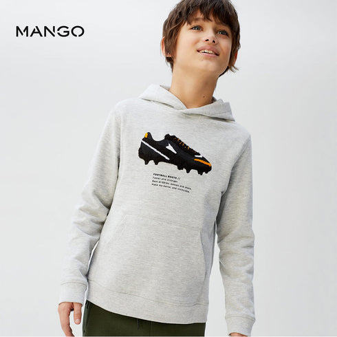 MANGO Football Boots Grey Boys Cotton Terry Hoodie