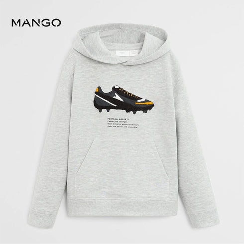 MANGO Football Boots Grey Boys Cotton Terry Hoodie