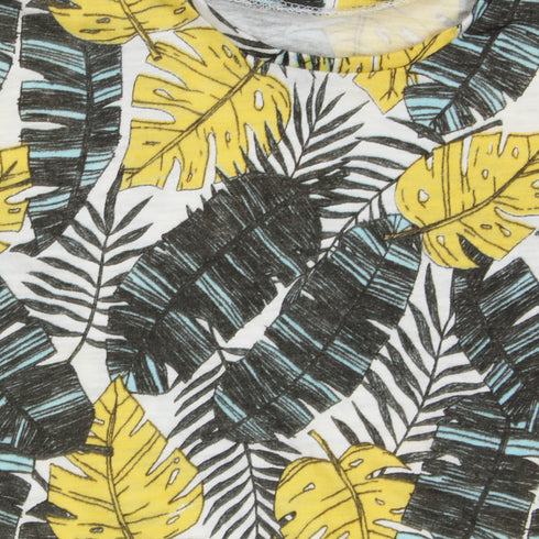 MANGO Leaf Print White Boys Premium Cotton Tshirt