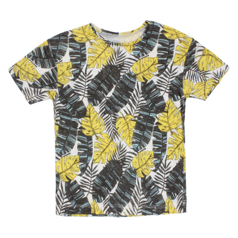 MANGO Leaf Print White Boys Premium Cotton Tshirt
