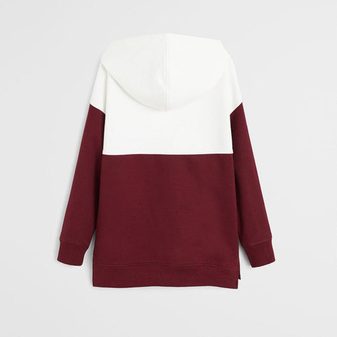 MANGO Maroon And White Boys Cotton Terry Hoodie