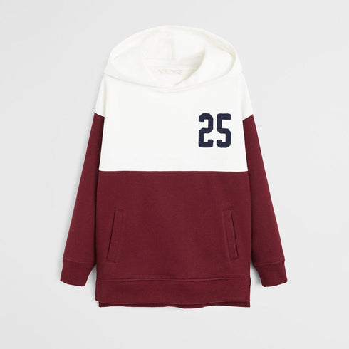 MANGO Maroon And White Boys Cotton Terry Hoodie