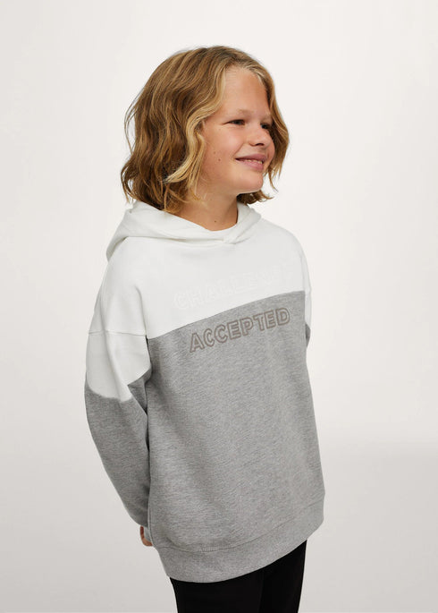 MANGO Grey And White Boys Cotton Hoodie