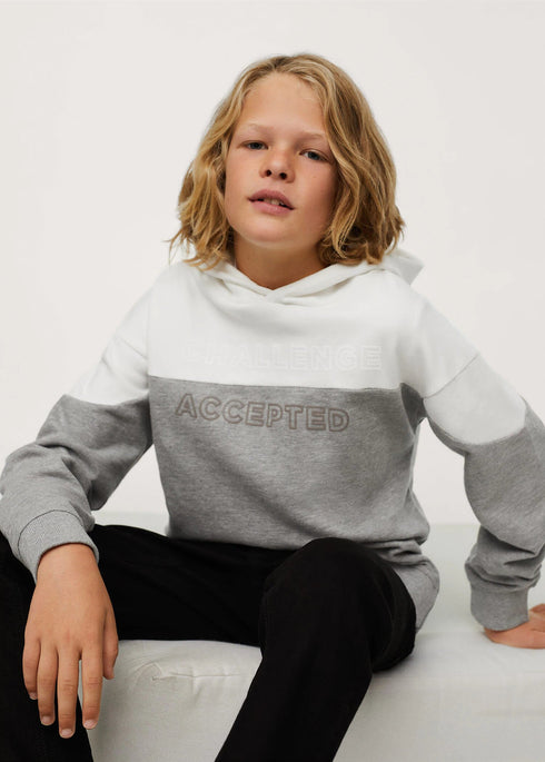 MANGO Grey And White Boys Cotton Hoodie