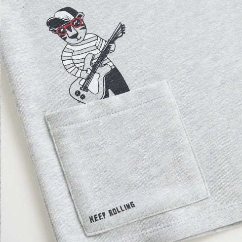 MANGO Pocket Grey Unisex Cotton Terry Sweat Shirt