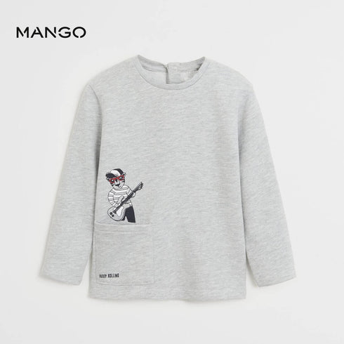 MANGO Pocket Grey Unisex Cotton Terry Sweat Shirt