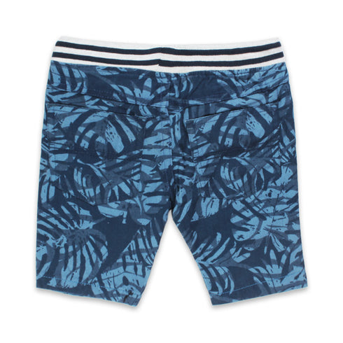 MAYORAL All Over Leaf Elastic Blue Boys Cotton Shorts