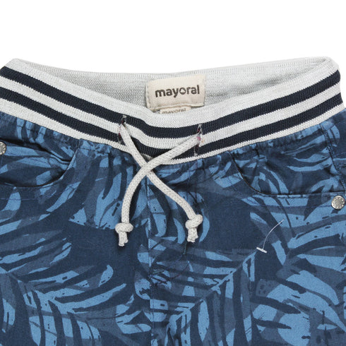 MAYORAL All Over Leaf Elastic Blue Boys Cotton Shorts