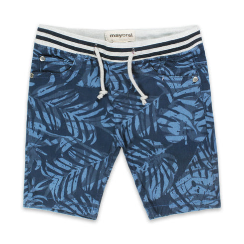 MAYORAL All Over Leaf Elastic Blue Boys Cotton Shorts