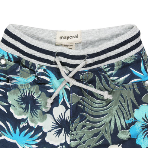 MAYORAL All Over Leaf Flower Elastic Blue Boys Cotton Shorts