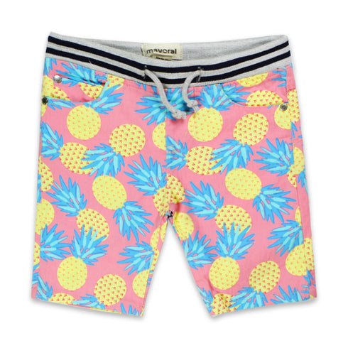 MAYORAL All Over Pineapple Elastic Pink Boys Cotton Shorts