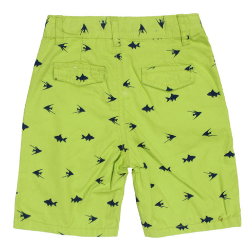 MINOTI All Over Fish Print Green Boys Cotton Shorts