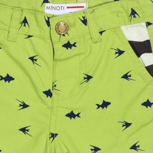 MINOTI All Over Fish Print Green Boys Cotton Shorts