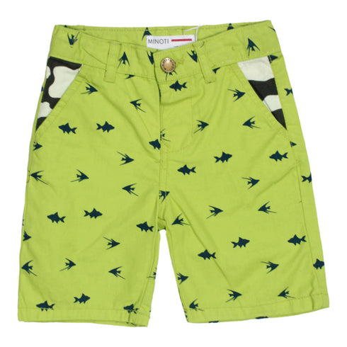 MINOTI All Over Fish Print Green Boys Cotton Shorts