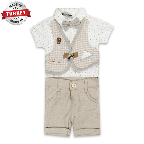 MIXBABI Brown Boys Cotton Romper 2 Piece Set